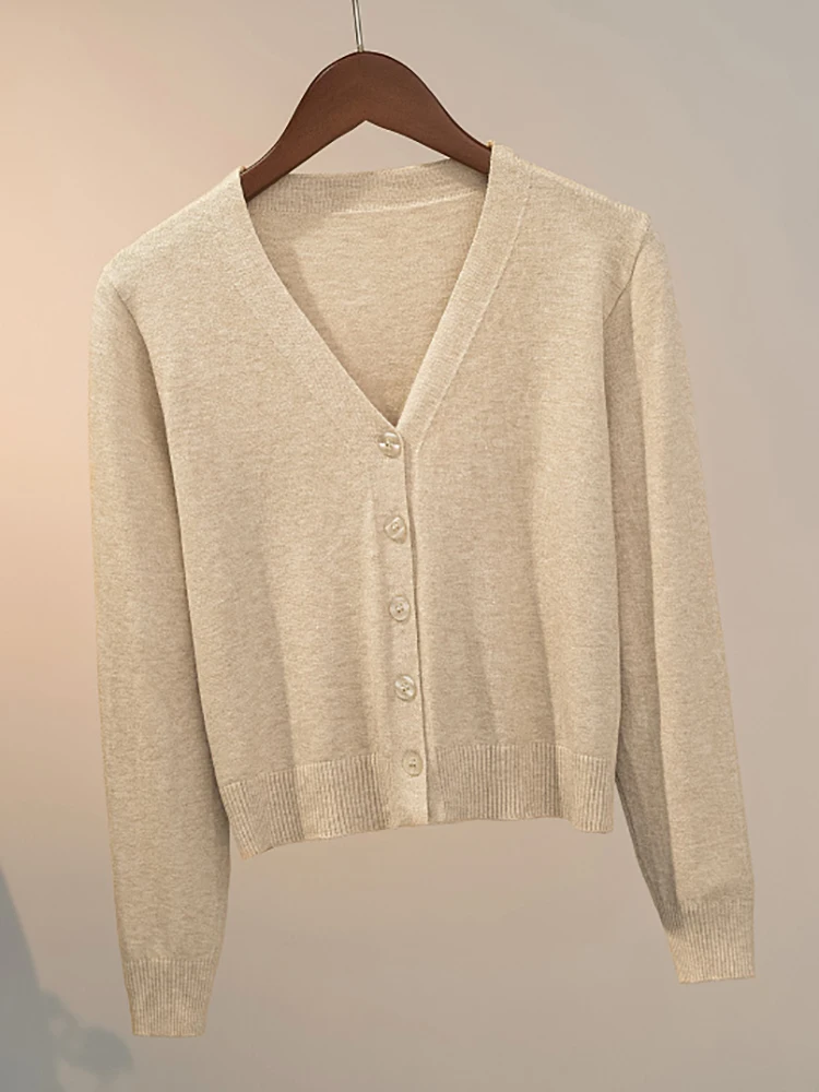 Maglione Cardigan lavorato a maglia giacca con bottoni 2024 autunno inverno scollo a v manica lunga Casual top corti per donna maglione grigio bianco