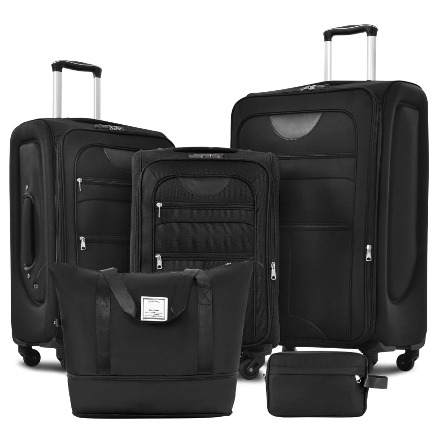 

Softside Luggage Expandable 3 Piece Set Suitcase with Duffel Bag Upright Spinner Softshell Lightweight Luggage Travel Set-22/26