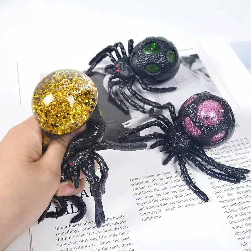 New Halloween Vent Decompression Gold Spider Pinch Music Simulation Black Spider Decompression Pinch Toy