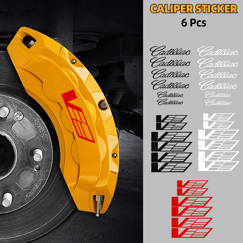 Juego de 6 Pegatinas de PVC para Caliper de Coche, Logotipo para Rueda, Pegatinas Blancas y Negras para Cadillac CT6 CTS XTS ATS SRX XT5 STS CT5 Deville BLS Eldorado
