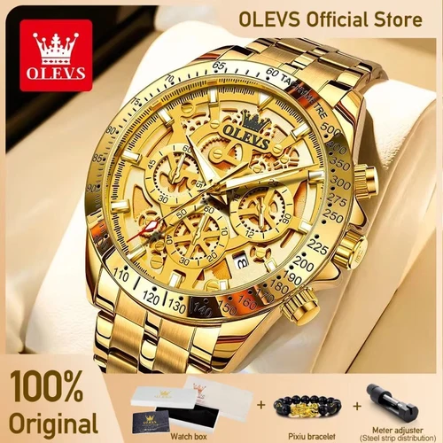 OLEVS 9913 relojes para hombre, relojes de cuarzo originales para hombre, cronógrafo luminoso resistente al agua con fecha 24 horas, relojes de lujo para hombre