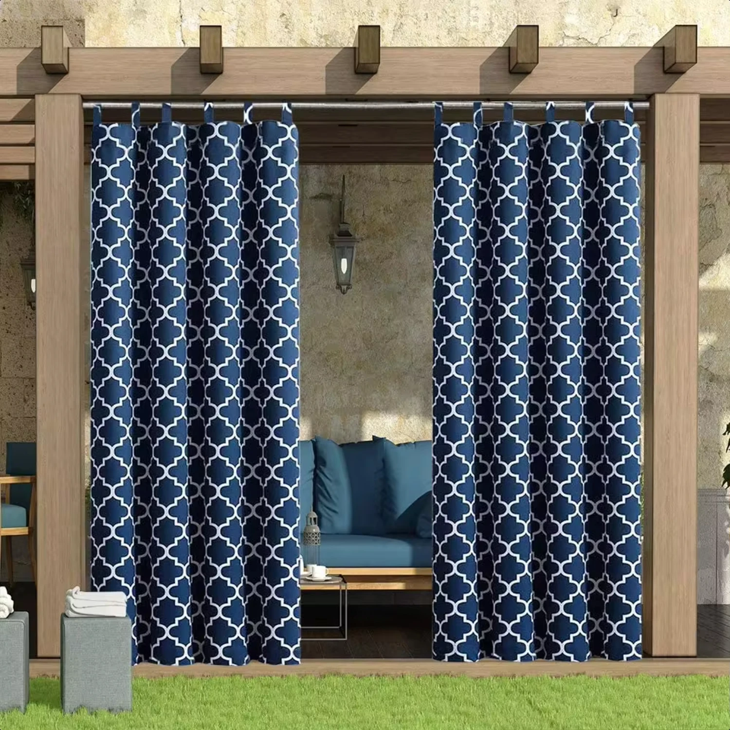 50 in. x 108 in. Outdoor Curtain  Patio UV Ray Protected Waterproof Anti-fading and Moistureproof,Mazarine,1 Panel