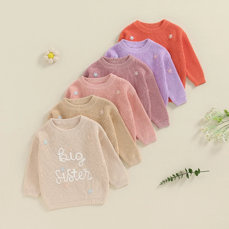 Toddler Sister Matching Fall Winter Outfit Clothes Big Sister Jumper Little Sister Sweater Baby Girl Knitted Pullover Top