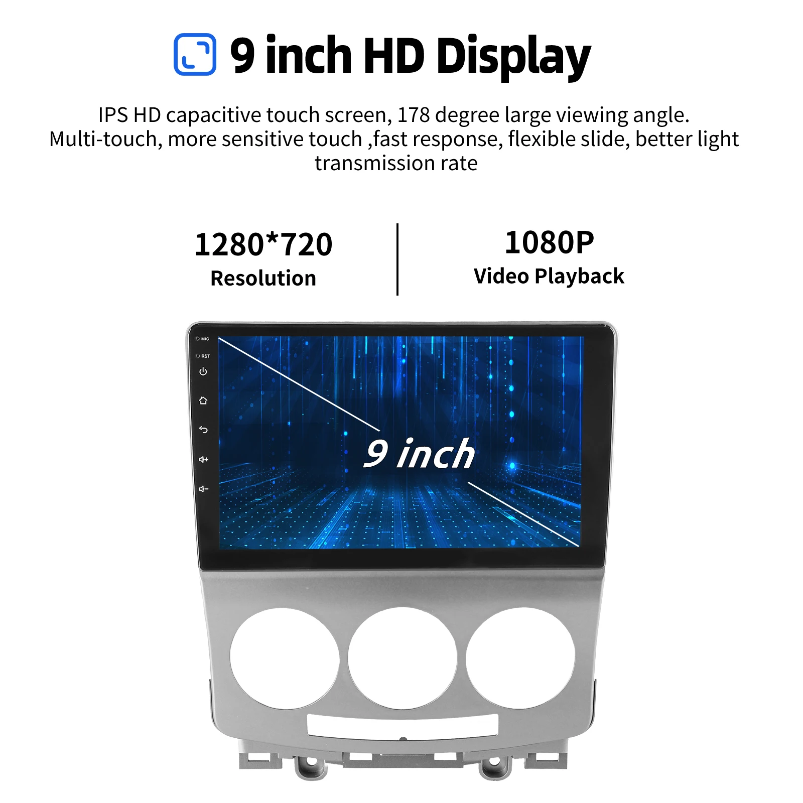 MOPECT 9" Android 15 CarPlay autoradio voor Mazda 5 2007-2010, 4+64GB AM/FM GPS navigatie, SWC, Bluetooth+DAB+DVR&Camera - afbeelding 2