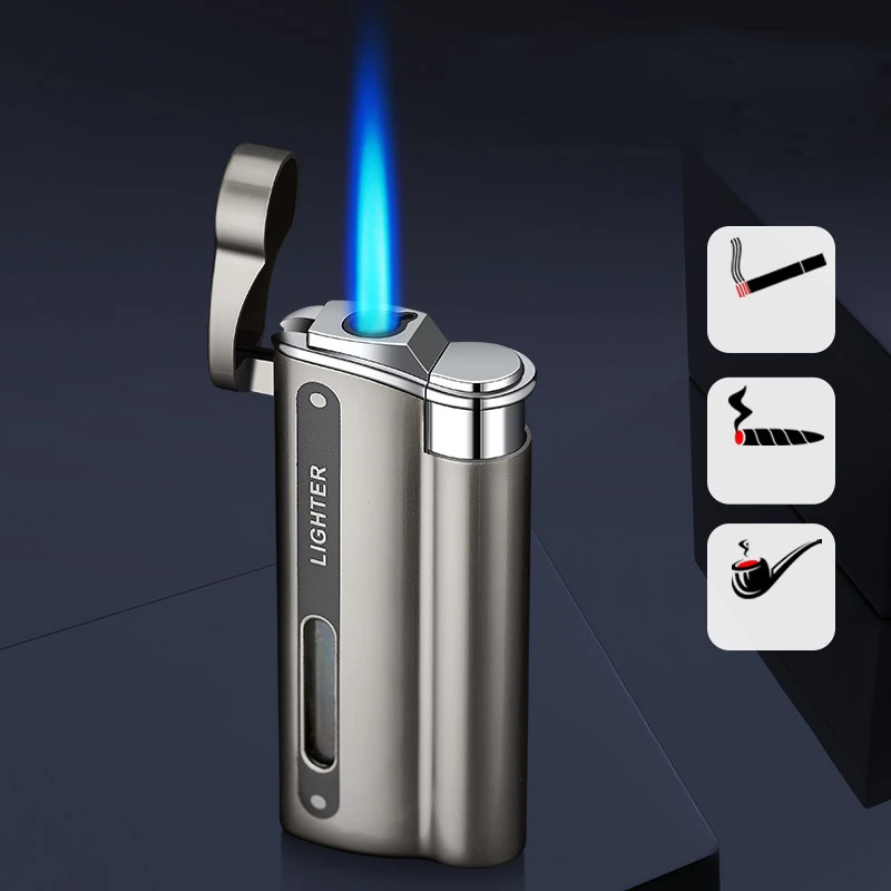 Newest Hot Sale Gas Lighter Visible Gas Butane Turbo Gun Cigar Portable Smoking Metal Cigarette Lighter Men Gadgets