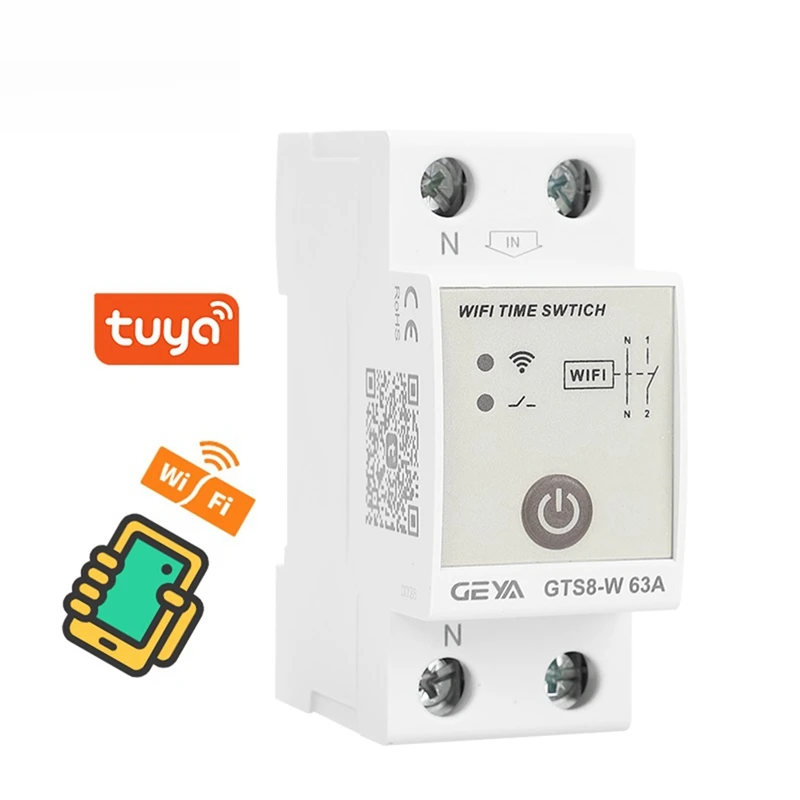 M85K  GTS8-W 2P Smart Wifi Time Switch DIN Rail Smart Home Wireless Remote Control Switch By Tuya APP M85K0V 63A
