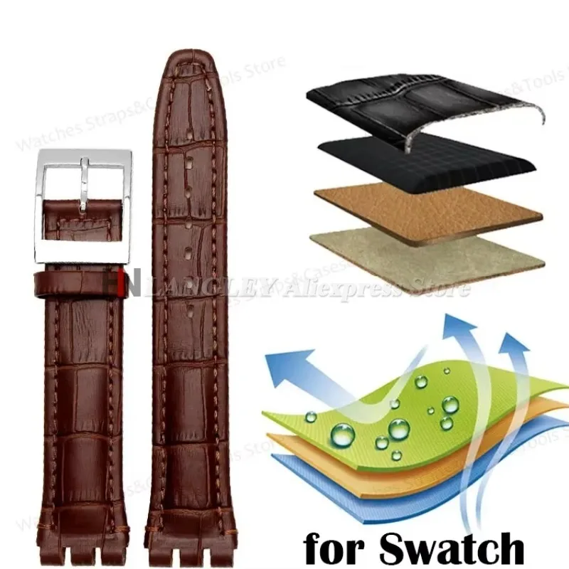 17mm 19mm Uhrenarmband für SWATCH Uhrenarmband Echtes Rindsleder Armband Herren Damen Ersatz-Uhrenband Uhrenzubehör