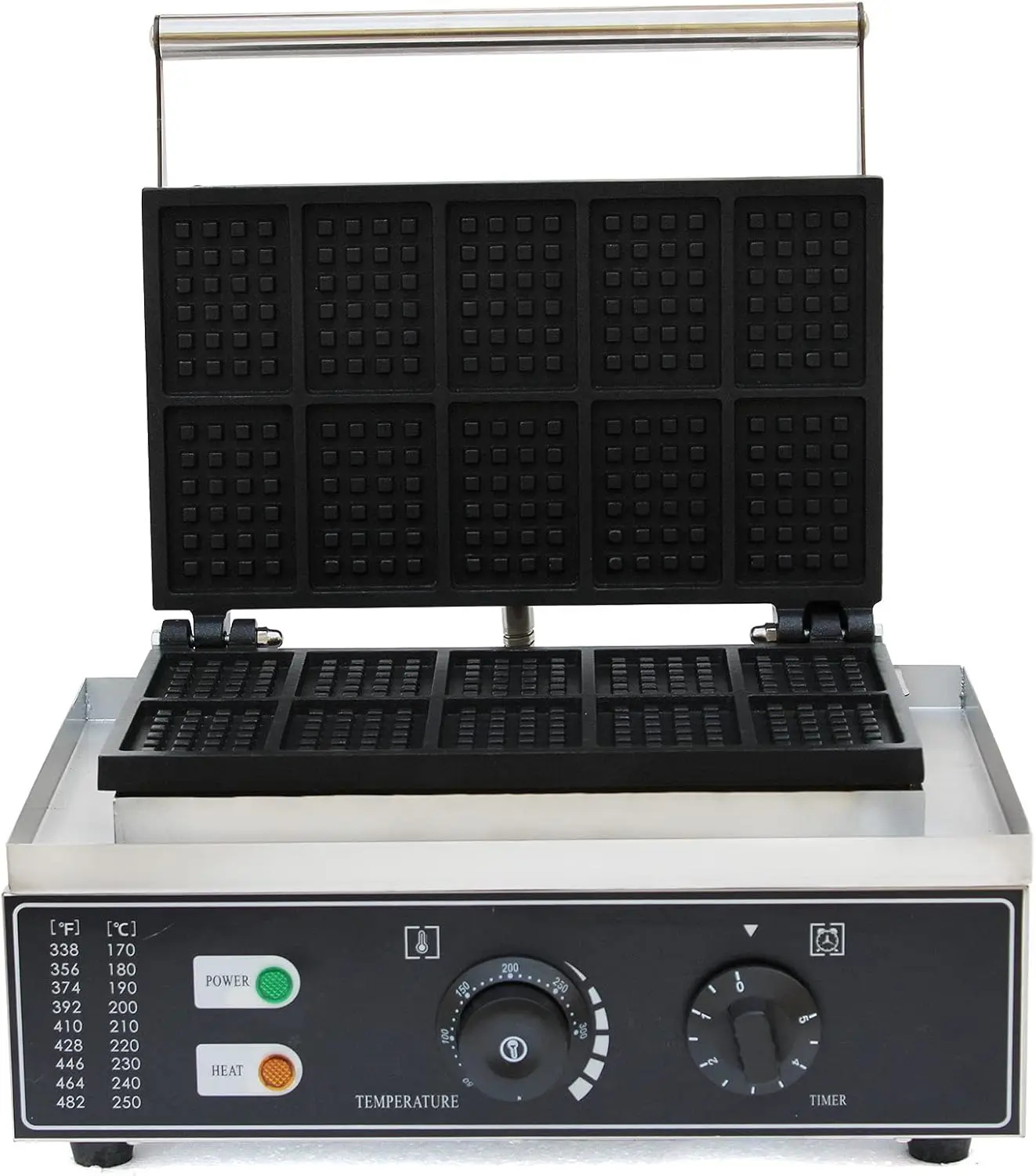 Máquina para hacer gofres comercial, máquina eléctrica de gofres de acero inoxidable de 1500W, máquina para hacer gofres antiadherente para cocina, restaurante, panadería