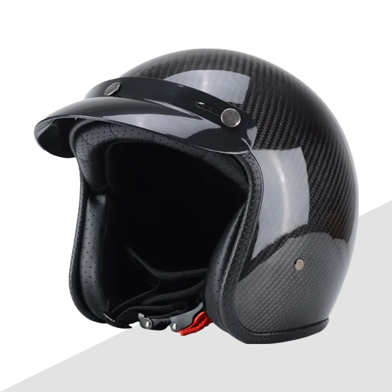 Women and Mens' Classical Carbon Fiber Motorcycle 3/4 Helmet Adults Moto Electric Scooter Open Face Helmet With Free Brim