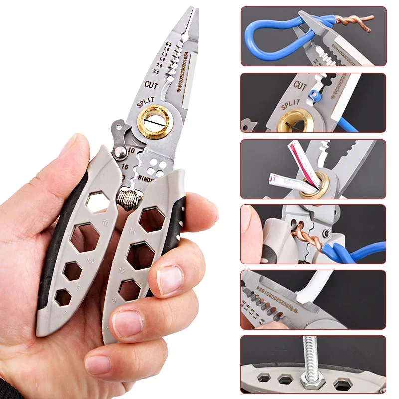 Premium 7-inch Multi functional Wire Stripper - Professional Tool Gift Electrician Pliers for Wire Stripping Cutting Hand Tools