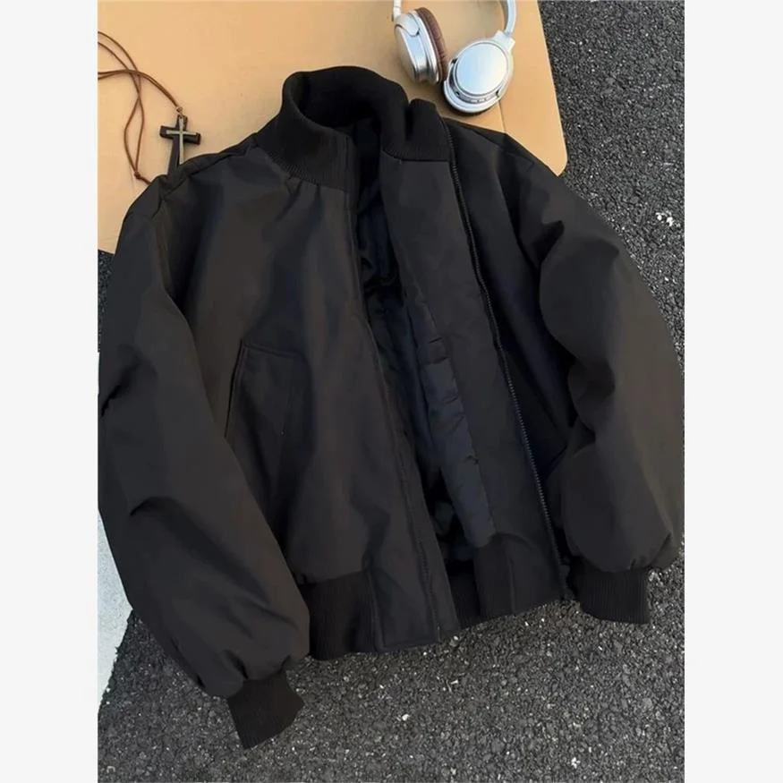 

Bla Thiened Cotton Flight Jaet Men's Winter Coat Stand Collar Baseball Sle High Quali Cotton Outerwear