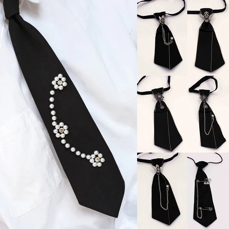 New Black Necktie Gothic Rhinestone Metal Chain Crystal Pendant Jewelry Bowtie Evening Adjustable Pre-Tied Bow Tie