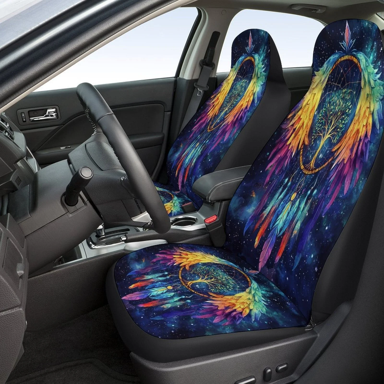 Rainbow Dreamcatcher Themed Seat Cover Set For Most Cars, Fashion Novelty Seat Protector Covers Full Set, Seat Covers For 2