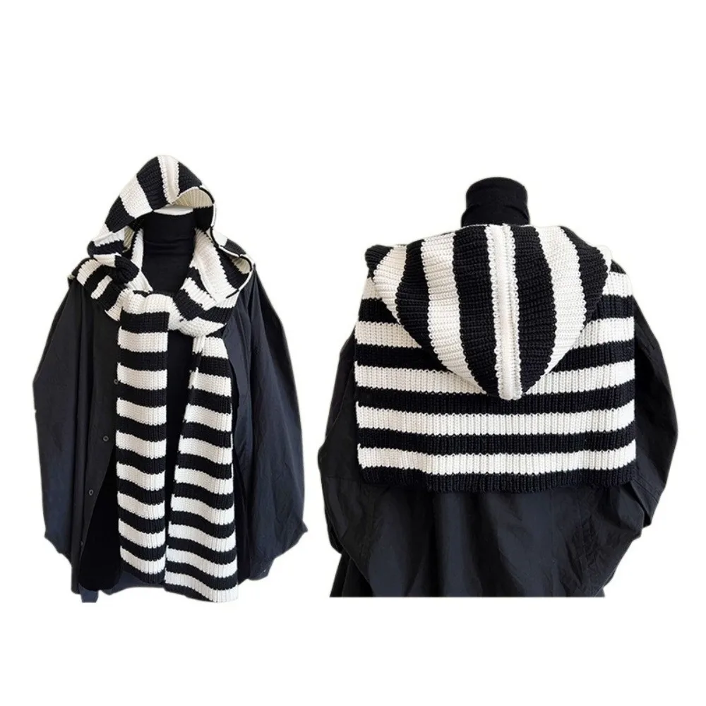 スカーフ オーバーサイズ ニット ケープ ショール 暖かいニット フード付きショール 厚いブランケット ストライプ ルーズ ポンチョ 女性用