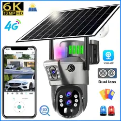 6K 4G Sim Solar Camera 10x Zoom IP CCTV 12MP Dual lens PTZ Surveillance PIR Human Detection Outdoor Security Protection Camera