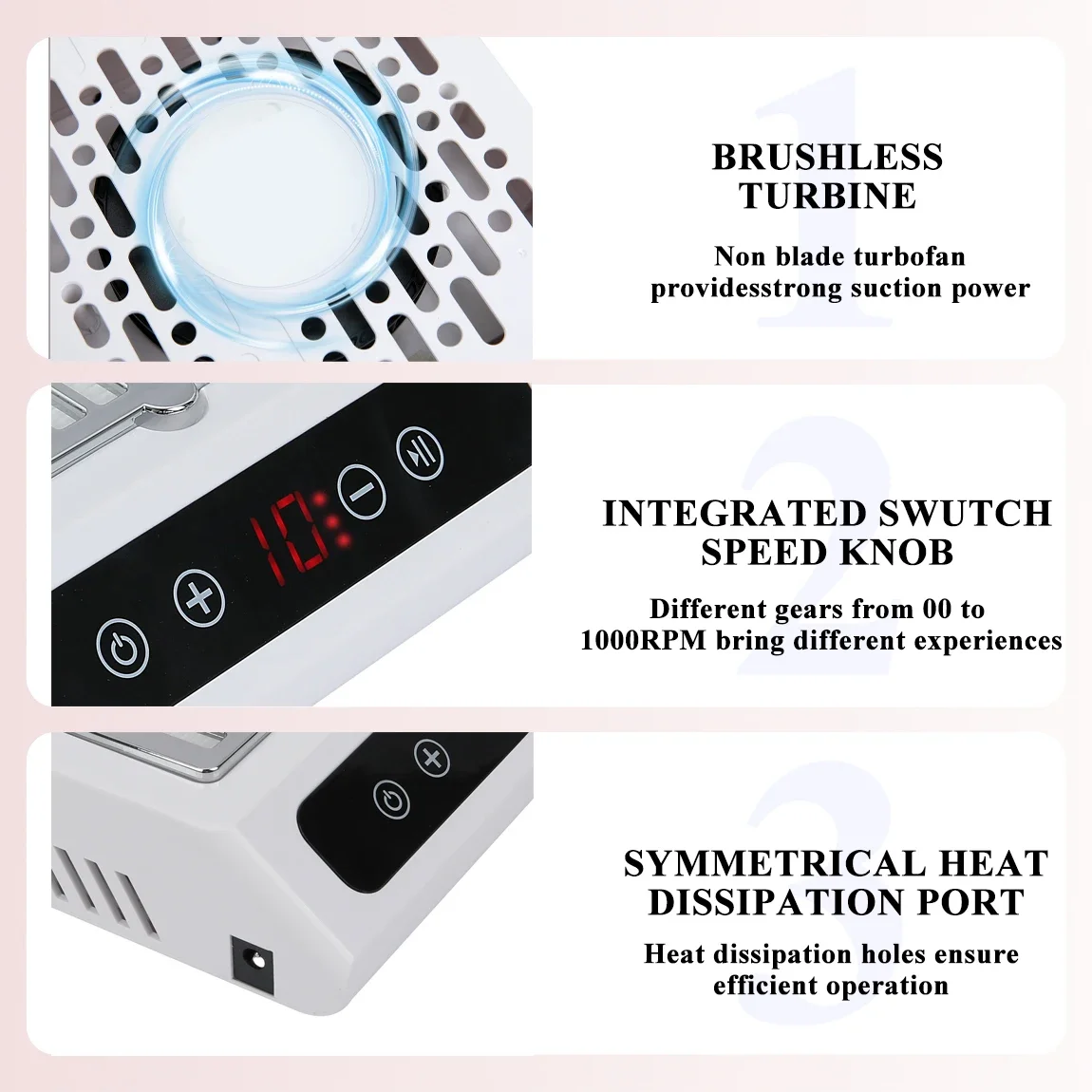 Coletor de pó de unhas profissional recarregável - baixo ruído, sucção poderosa, filtro removível para equipamentos de máquina de manicure