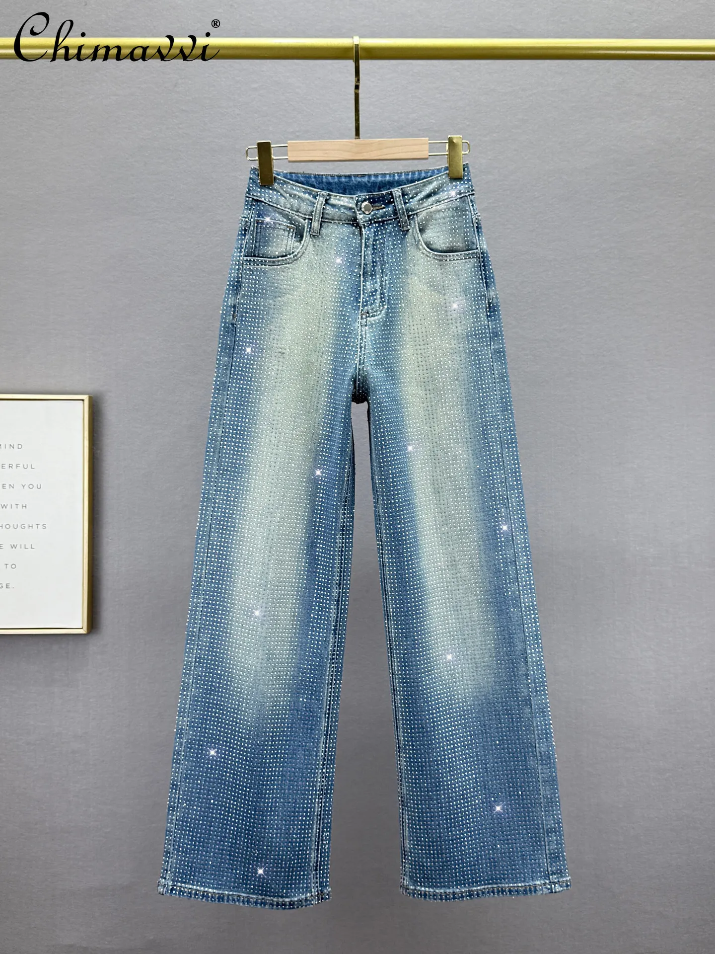 

Джинсы прямого кроя с высокой талией и стразами «Звездное небо» для женщин, коллекция Весна 2026, новая модная европейская уличная одежда