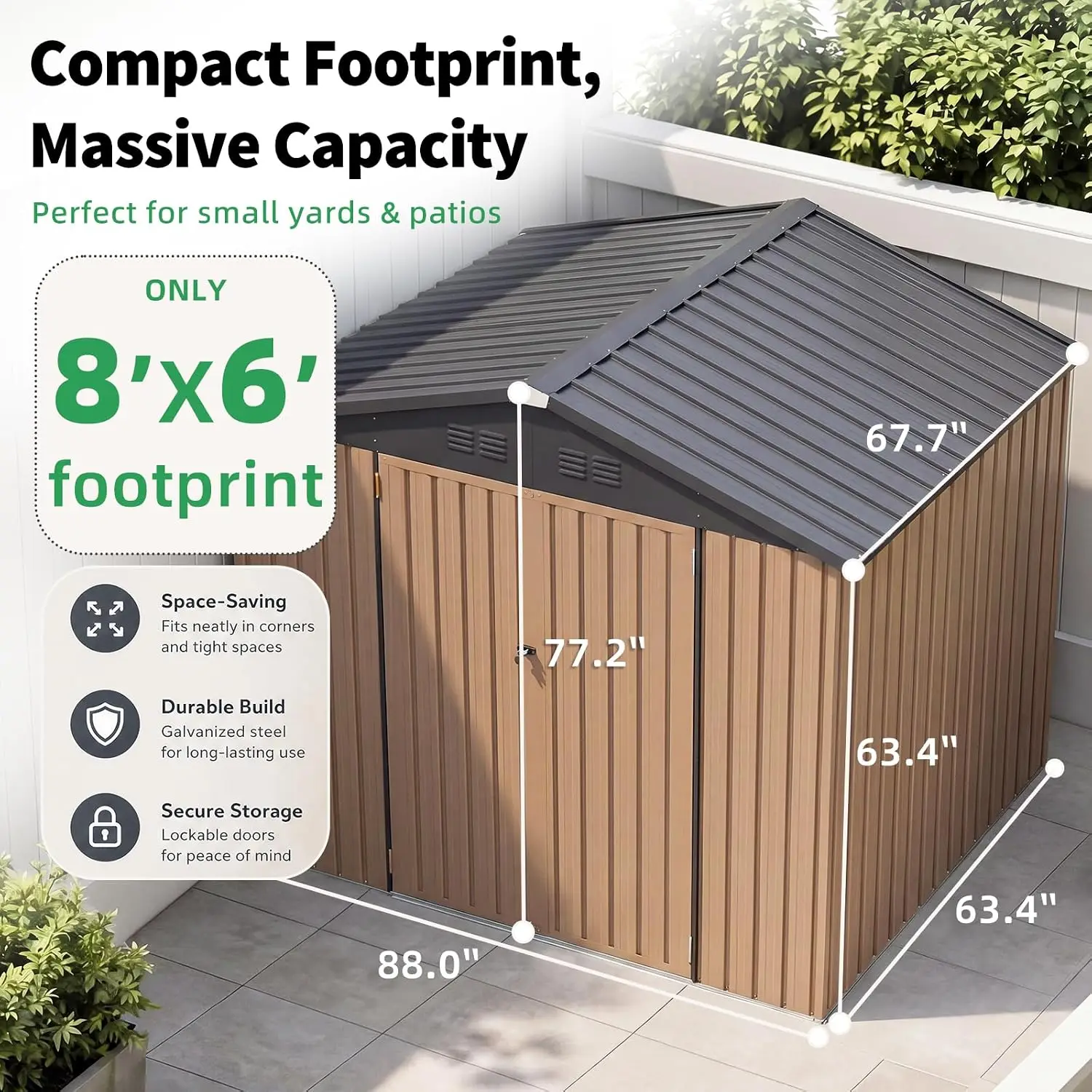 6x8ft Outdoor Metal Storage Shed Heavy Duty Garden Tool with Lockable Double Door Lawn Mower & Bike Storage Backyard , Custom