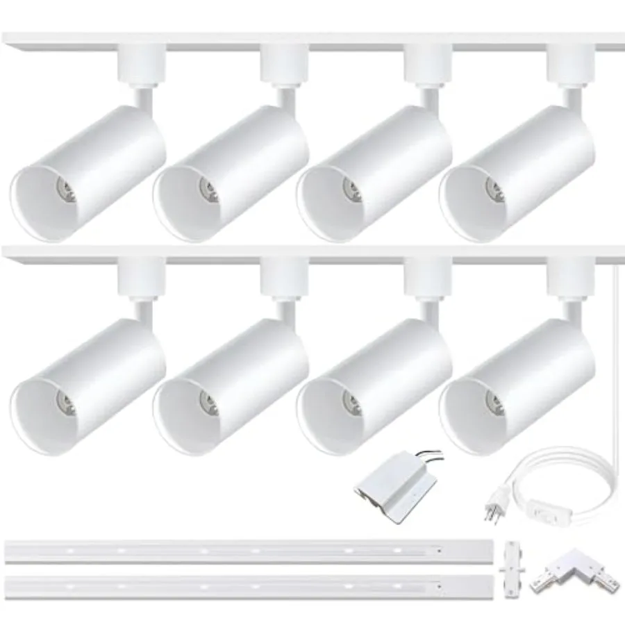 

White GU10 LED Track Lighting Kit No Bulbs 10W Track Light Heads with 2 * 3.28FT H Track Light Rail 8PCS Ceiling Spotlight Fixt