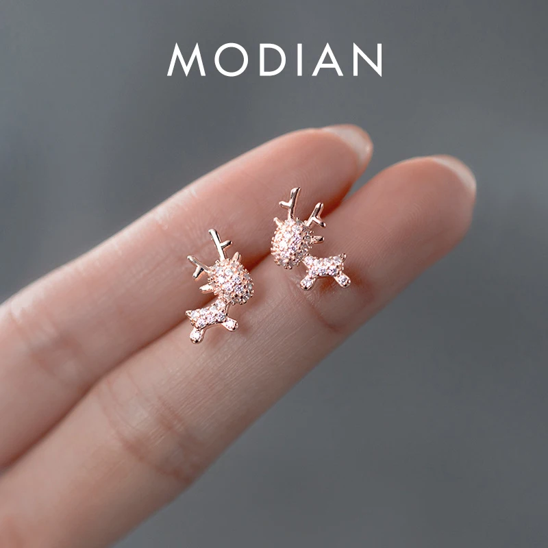 MODIAN Fashion 925 srebro Shining wyczyść CZ śliczne z łosiem luksusowe stadniny kolczyki dla Wome Fine Jewelry Christmas Gift