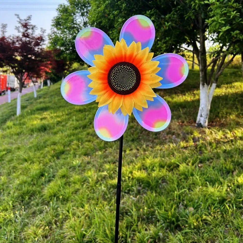 Multistyles Colorful Film Sunflower Windmill PVC Double-layered Rotating Sunflower Diameter 28/37cm Garden Yard Wind Spinner