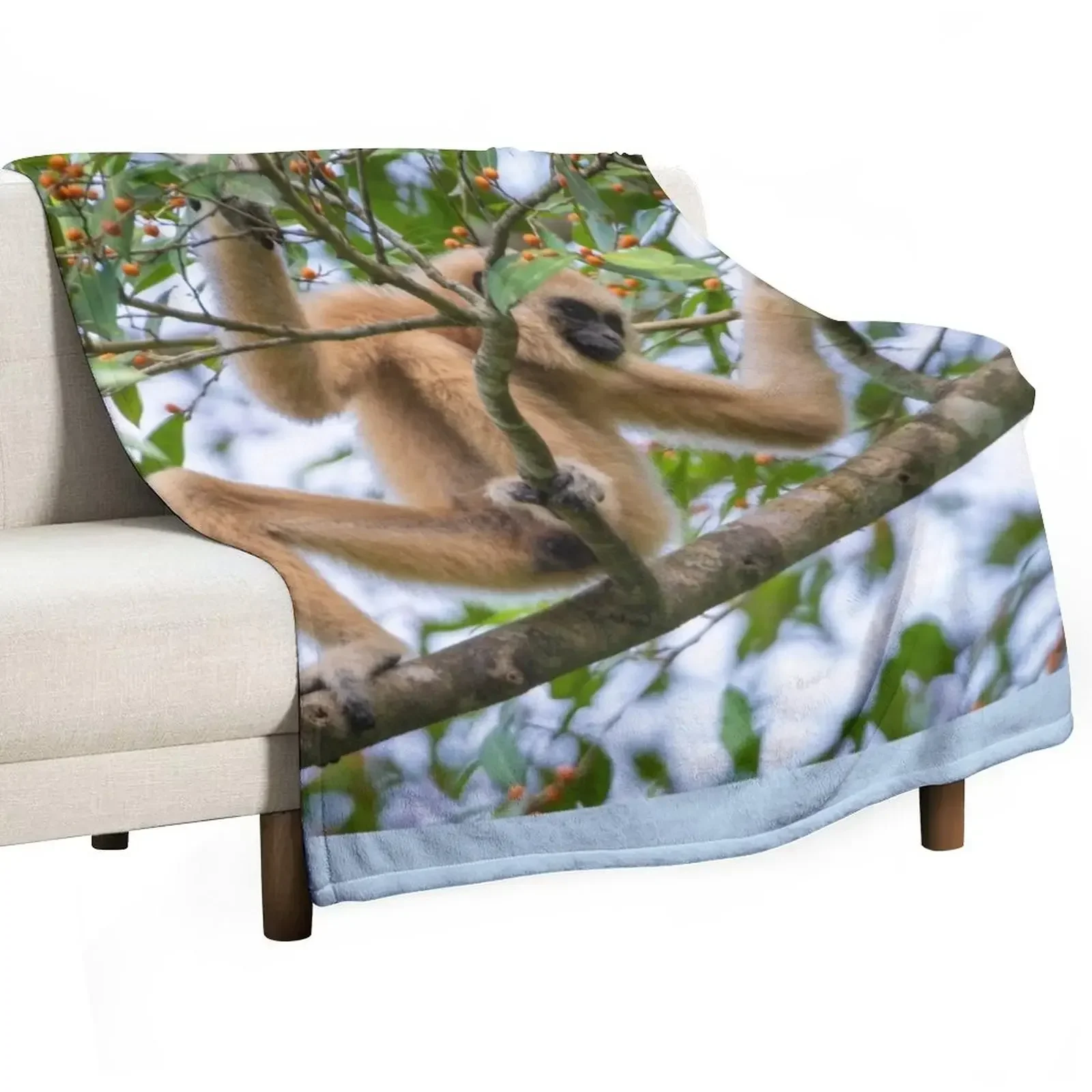 White-handed gibbon on Fig Tree Throw Blanket decorative Soft Plush Plaid Blankets