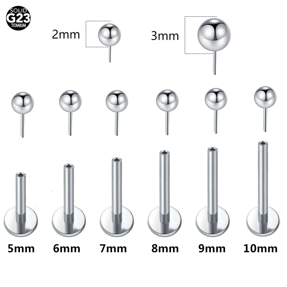 1/10pcs Titanium Push-in Balls Labret Piercing Lip Ring 20G 18G 16G Threadless Cartilage Helix Earring Body Jewelry