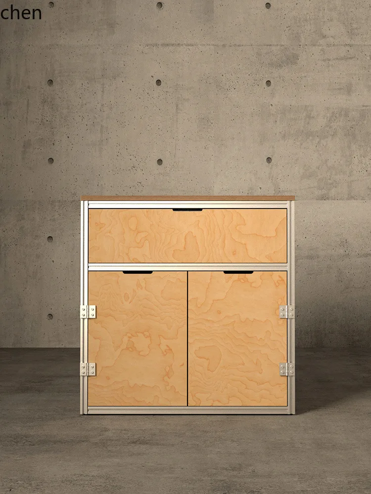 CZ Vintage Birch Wood Ocean Board Storage Cabinet Coffee Shop Modern Minimalist Sideboard Aluminum Profile Sideboard