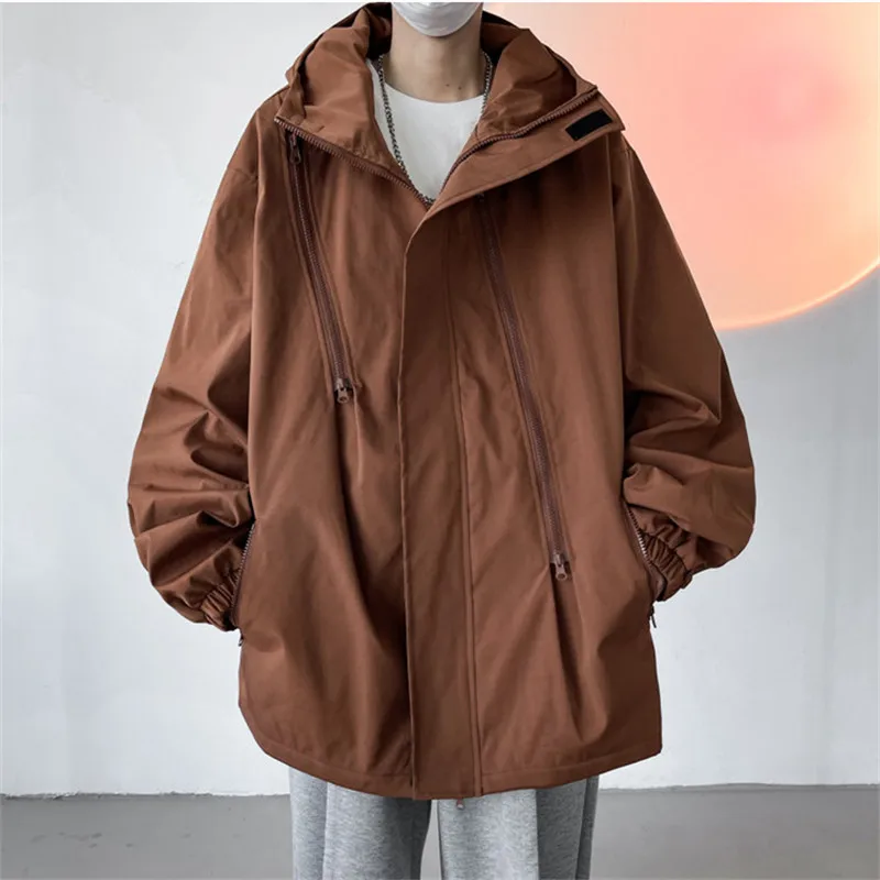 Spring Autumn Fashion Korean Hooded Jacket Men Casual Overcoat Male Soild Color Pullover Jackets Man Loose Streetwear Outerwear