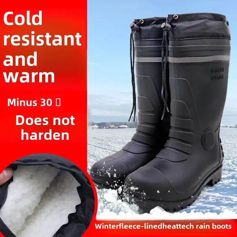 شتاء دافئ مقاوم للماء صوف مبطن في الهواء الطلق سلامة العمل عاكس الألغام عامل الجوارب الركبة عالية كعب منخفض جولة تو حذاء رجالي