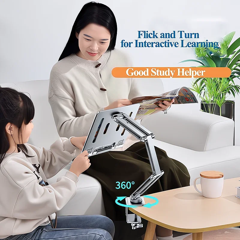 Laptop Stand 360°Rotatable Clamp Tablet Hightening Support Holder Book Bracket Height Adjustable Desktop Bed Lazy Stand