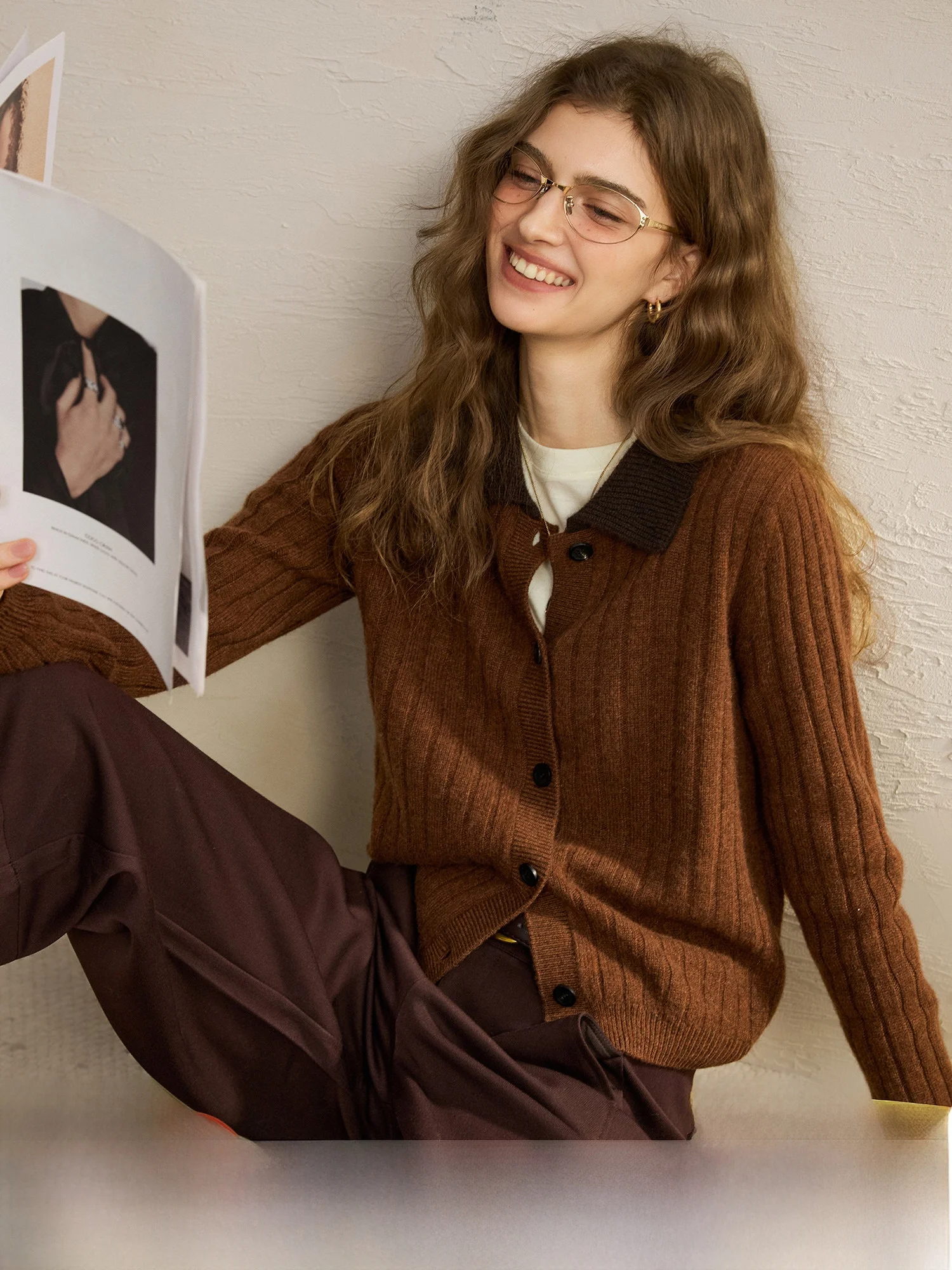 

Классический вязаный свитер с воротником для женщин, легкий кардиган на осень-зиму, новый, простой дизайн