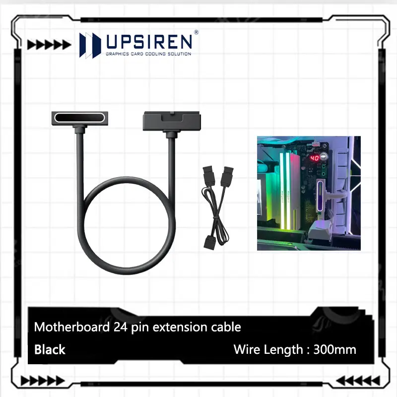

UPSIREN ATX 24PIN Extension Cable, ARGB PC Cable with 5V 3Pin,18AWG 90 Degree Right-Angle Design Male-to-Female Connectors
