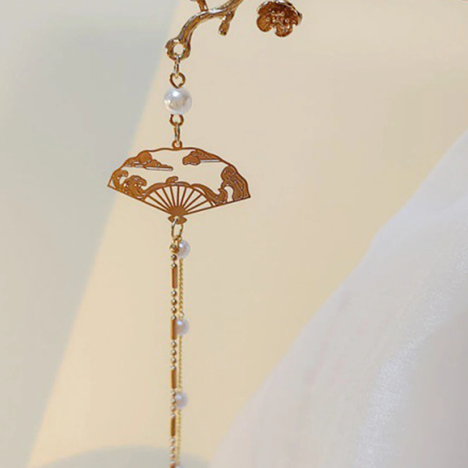 الرجعية زهرة شرابة دبوس الشعر للنساء أنيقة زهر الخوخ للطي مروحة قلادة الشعر عصا النمط الصيني الفتيات إكسسوارات الشعر #5