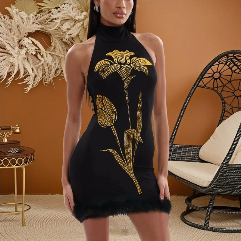 

Summer Sexy Backless Black Rhinestone Mini Dress Women Bodycon Club Birthday Party Dresses Woman Evening Short Dresses Vestidos