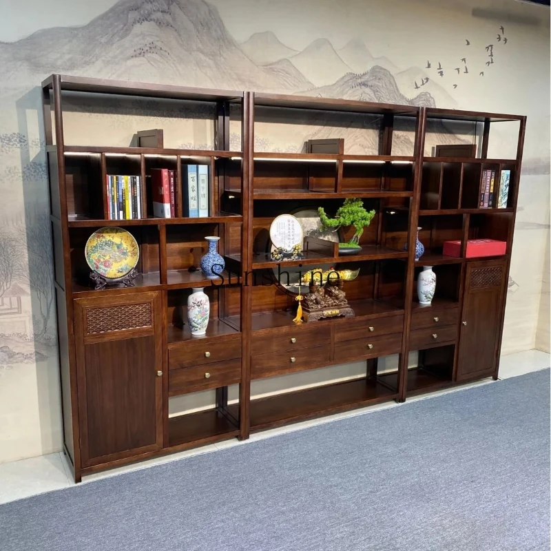 

Solid wood bookcase combination new Chinese villa office zen storage high-end