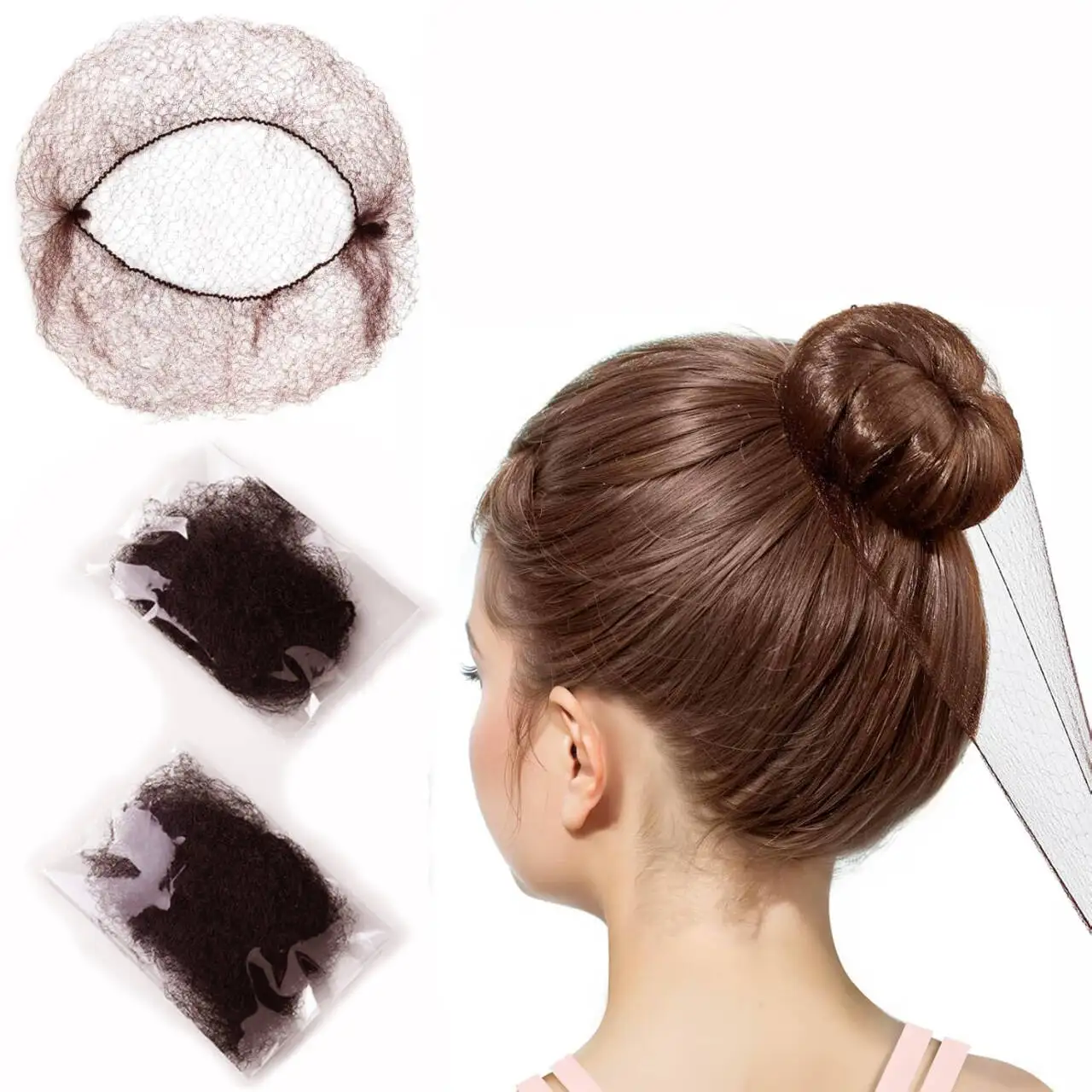 

20/60pcs Invisible Nylon Hair Nets, Durable Disposable Ballet Bun Cover Snoods, 5mm Elastic Edge Mesh for Dance & Performance