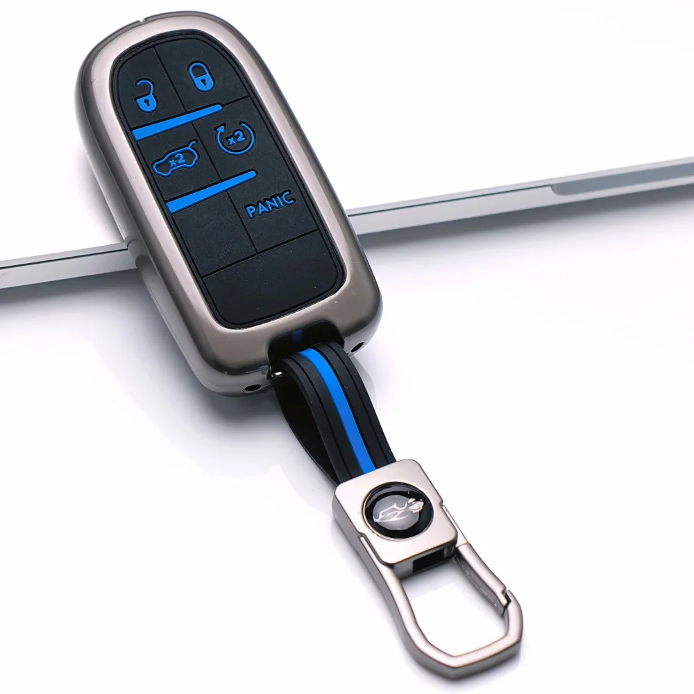 Zinc Alloy Silicone Car Key Cover Case For Dodge Ram Charger Journey Durango Jeep Grand Cherokee Chrysler Keyless Fob Shell