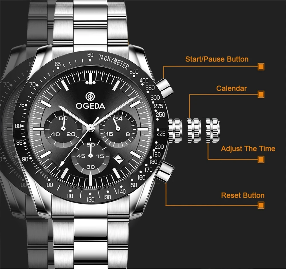 2024 nuovi orologi al quarzo automatici da uomo OGEDA Top Brand Business Sport 3Bar cronografo impermeabile Relogios Masculino