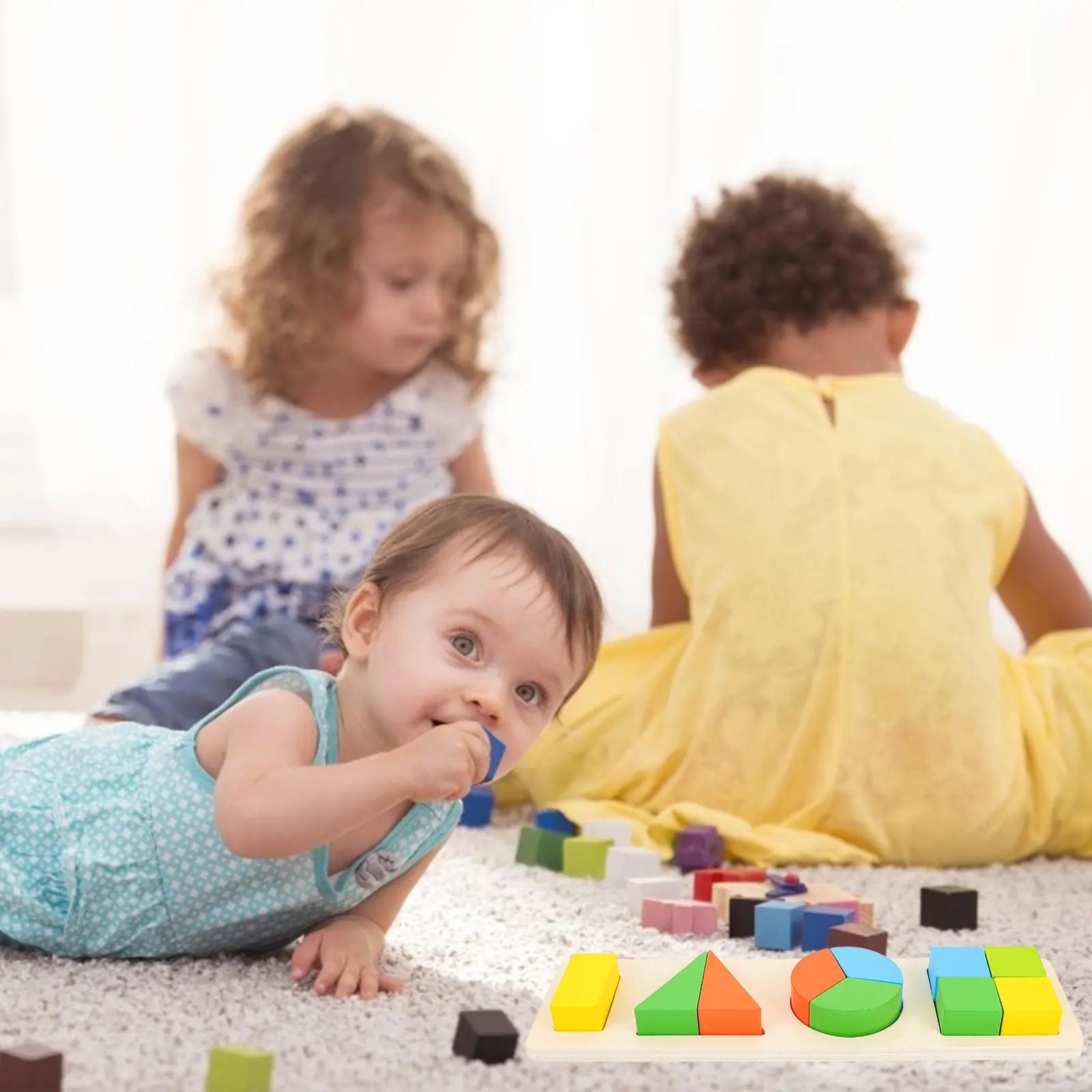 

1Set Geometric Matching Wooden Blocks Educational Puzzle Early Learning Plaything for Kids Shape Color Size