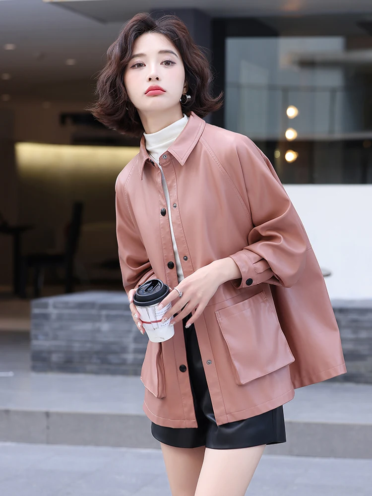 本物の羊革ジャケット レディース ミッドレングス カジュアルシャツ ルーズアウター 高品質ジャケット 大きいサイズ 通勤用ジャケット