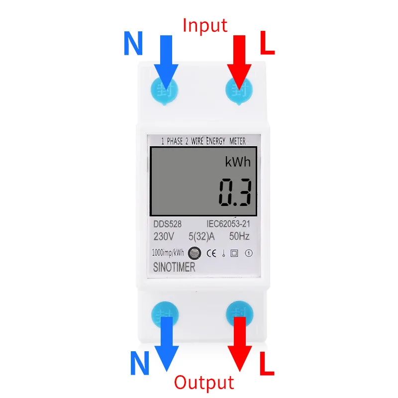 DDS528 Watt Hour Meter DIN Guide LCD Digital Display Power Consumption kWh Multifunction Single Phase AC 230V Electric Meter