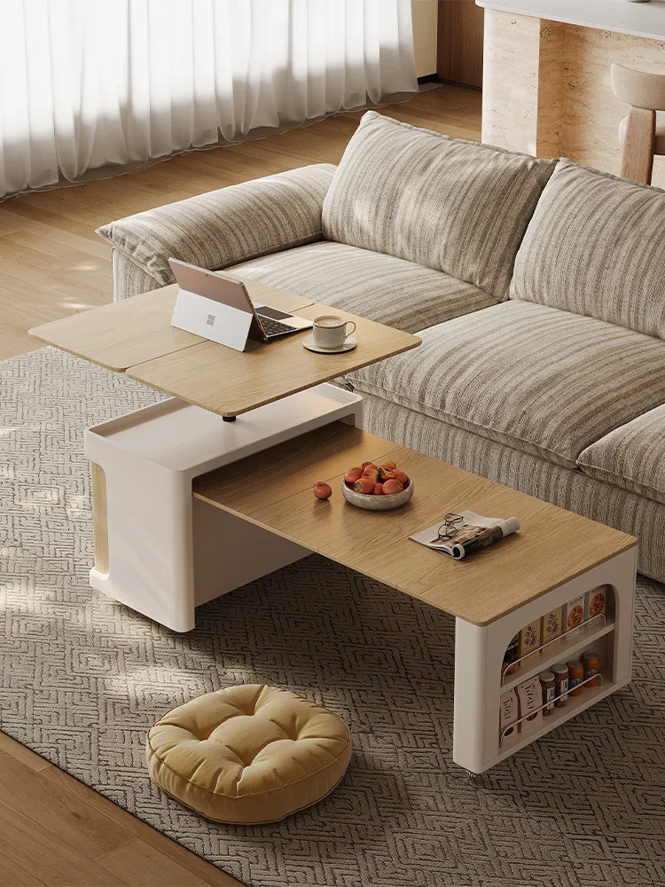 Log wind movable coffee table lifting folding household small apartment sofa side cabinet modern simple cart tea table