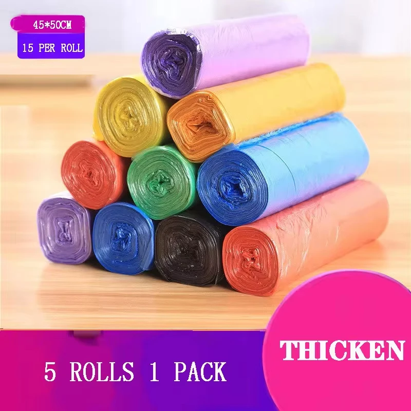 Colorful Disposable Garbage Bags Roll Multicolor Kitchen Trash Bags Waterproof Leakproof Plastic Bin Liners For Home Bathroom - view 5