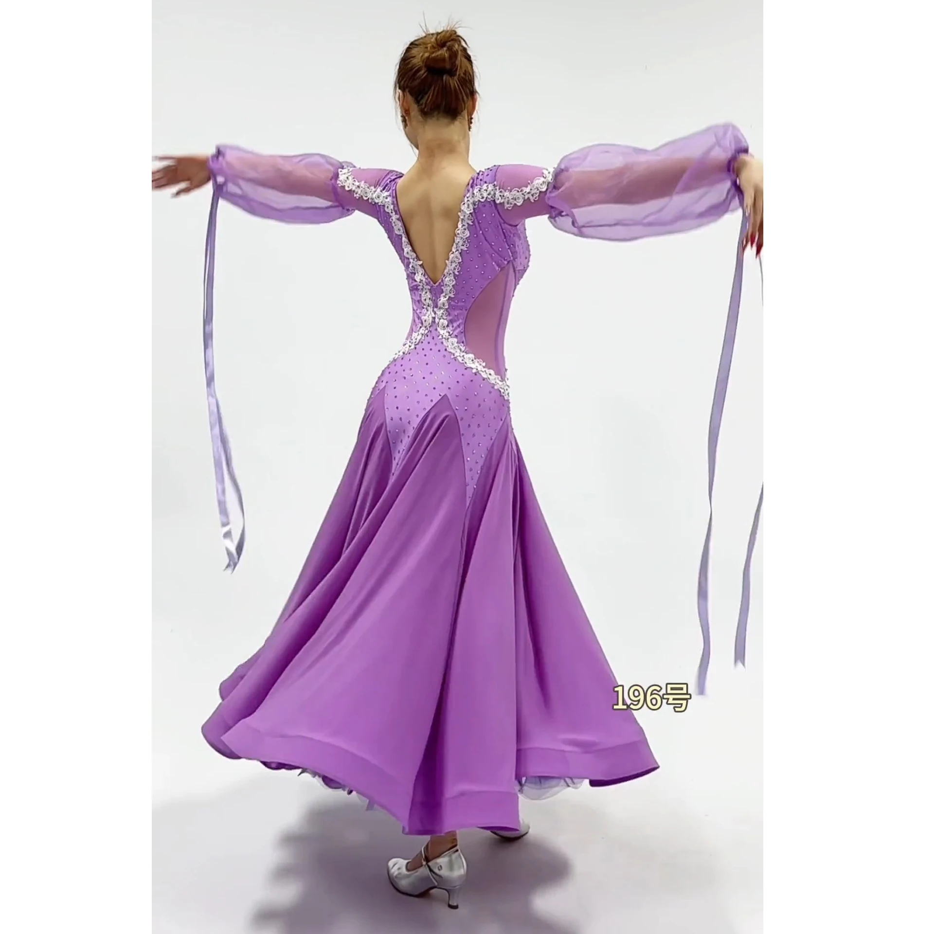 Ballroom Dance Dres Purple Rhinestone Long Dress Women Waltz Dance Performance Competition Dress Prom Evening Party Dress L15993