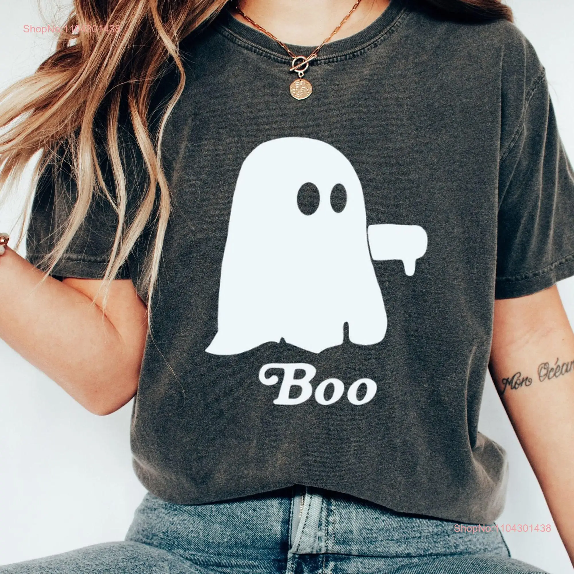 Funny Ghost Spooky Season T Shirt Halloween Holiday Women Vintage Retro Women's long or short sleeves