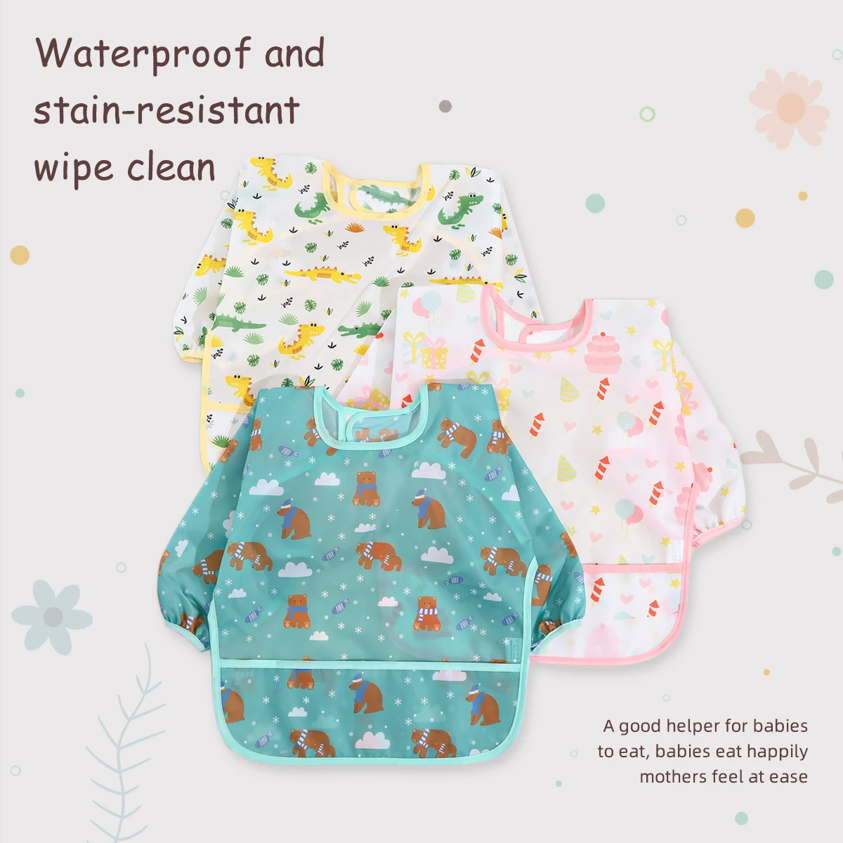 ชุดป้องกันการแต่งตัวสำหรับเด็กทารก, ชุดเสื้อผ้าสำหรับเด็กผู้ชายและเด็กผู้หญิง, ลายการ์ตูน, เสื้อผ้า, อาหารพิมพ์, อาหารกันน้ำ