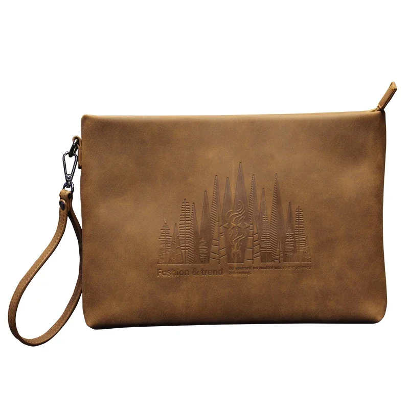 Xiao.P Vintage Crazy Horse Pu Leer Mannen Envelop Clutch Bags Business Mannen Clutch Bags Grote Capaciteit Ipad Tas Bruin