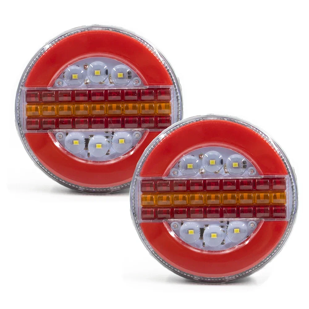 2pcs 12V 24V 38 LED Round Rear Tail Light Sequential Dynamic Running Trun Signal Lamp Rear Reverse Brake Stop Truck Trailer