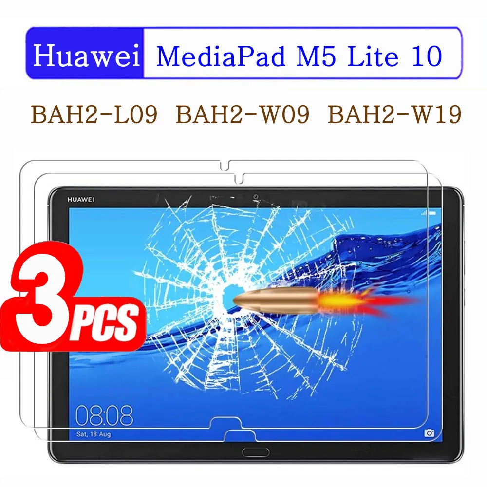 

(3 Packs) 9H Tempered Glass For Huawei MediaPad M5 Lite 10.1 2018 BAH2-L09/W09/W19 Full Coverage Screen Protector Tablet Film